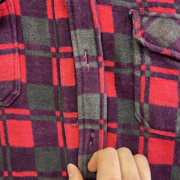 Vintage 60s Champion Flannel Shirt Red Plaid Button Front Workwear Sz 16.5 Read - Picture 9 of 16